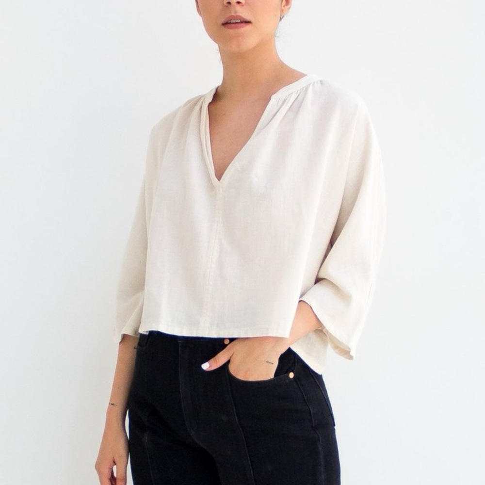 Esby Lily Top in Natural Ivory Organic Cotton - Size Small